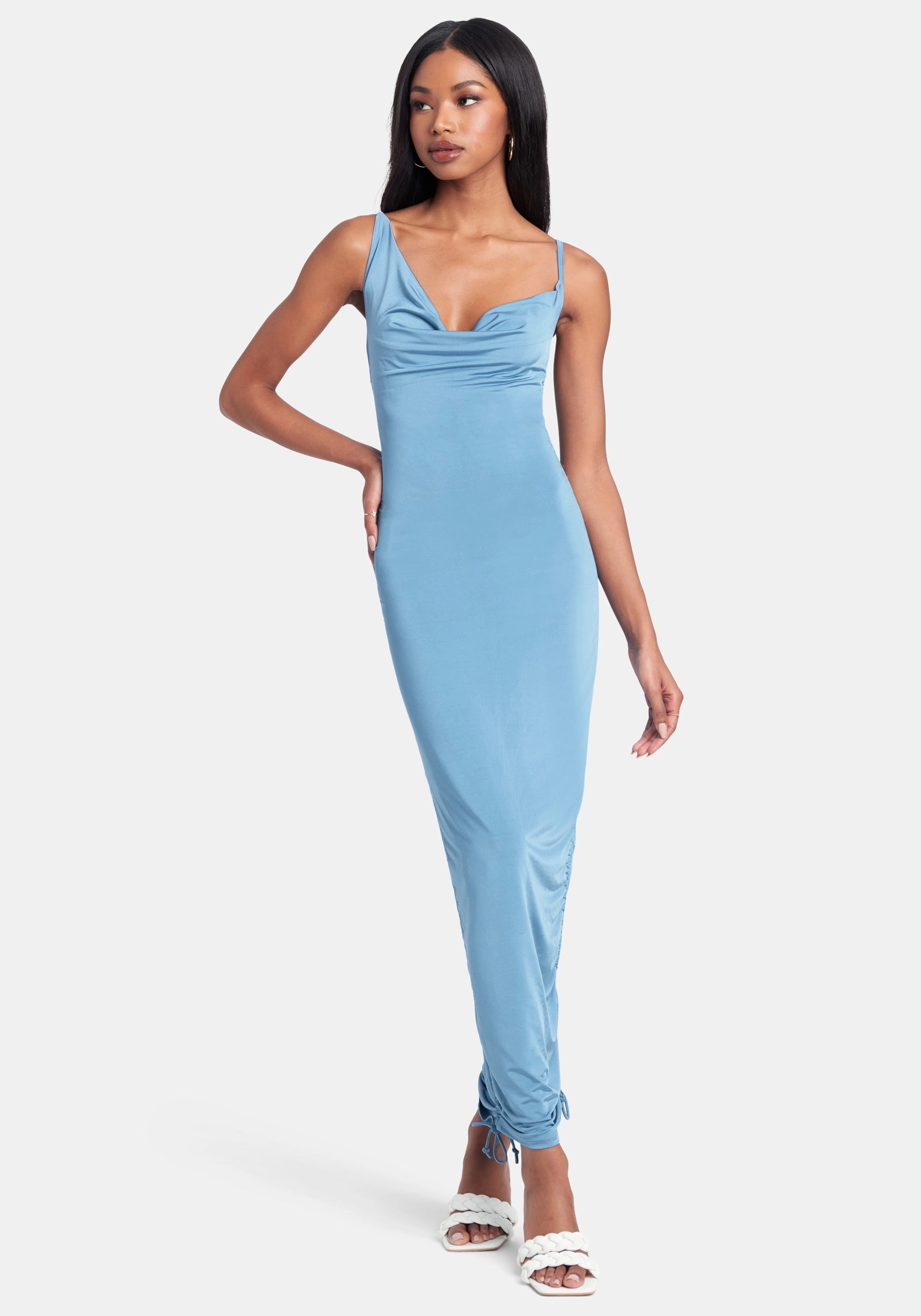 Asymmetrical Ruched Tie Hem Dress Comfort and style Gloss Accent