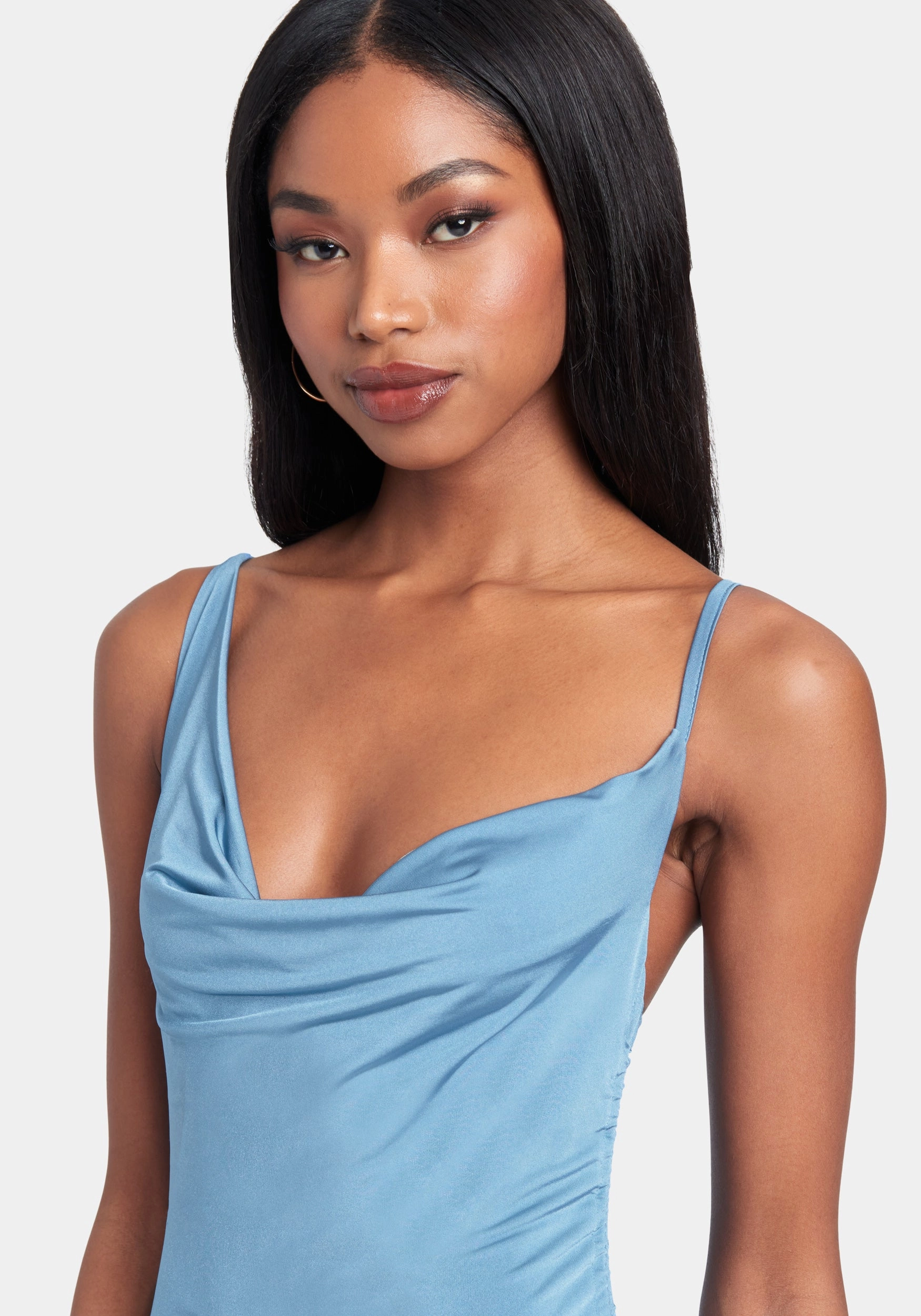 Asymmetrical Ruched Tie Hem Dress Stain-Guard-Finish Velvet-Edge