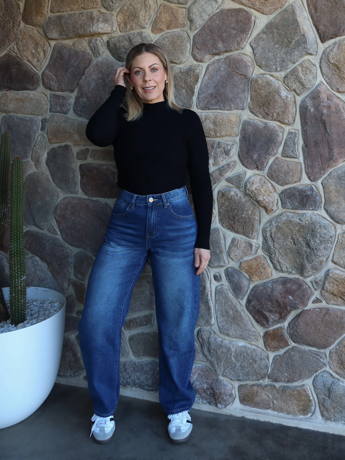 Breathable Denim Quality Staple Atlas Barrel Jeans- Dark