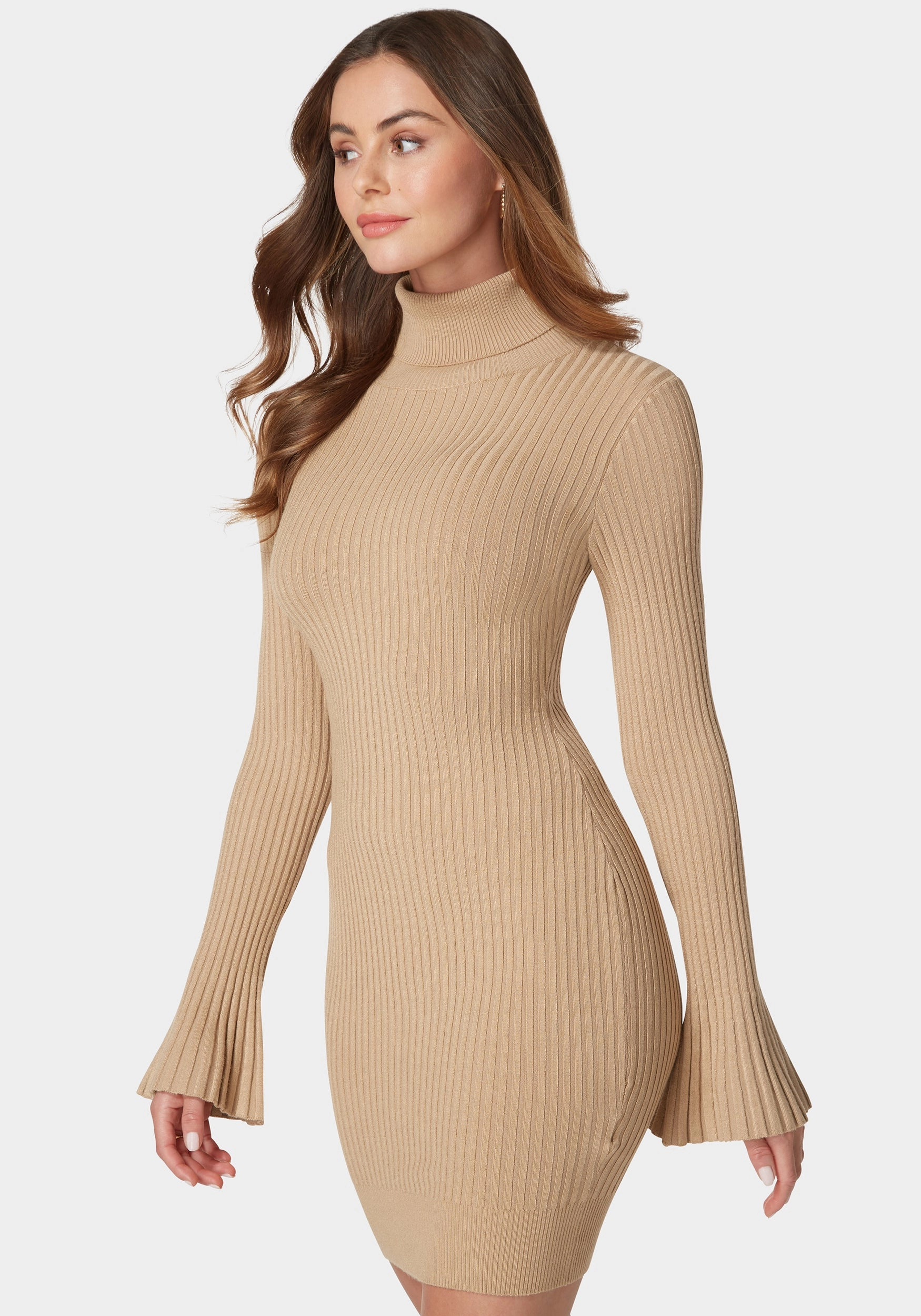 Autumn Bell Sleeve Sweater Dress Sheer-Overlay