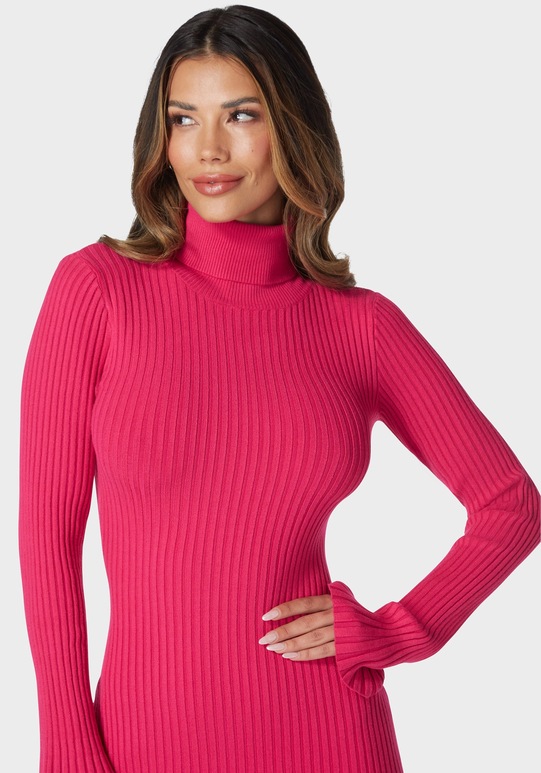 Autumn Bell Sleeve Sweater Dress Sleek Presence