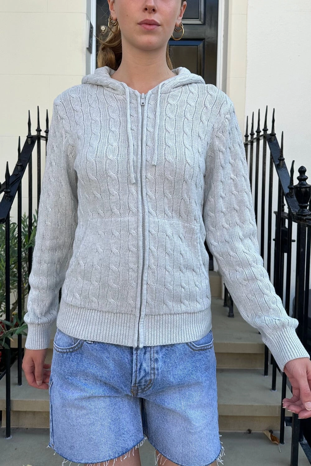 Ayla Cable Knit Zip-Up Sweater Easy Fit High Twist Yarn Structure