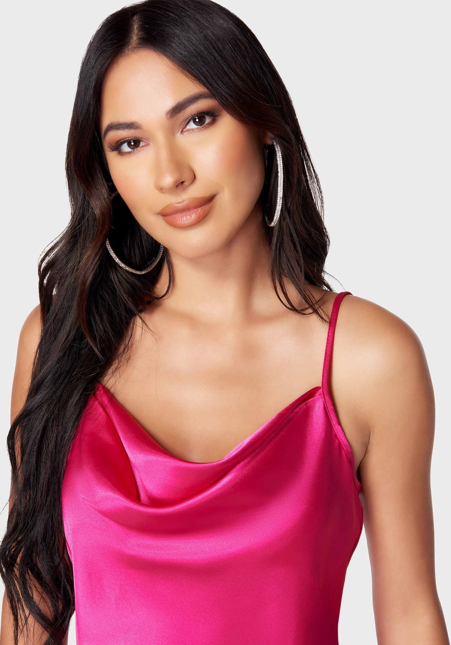 Satin Cowl Neck Slip Midi Dress Sculpted Fit