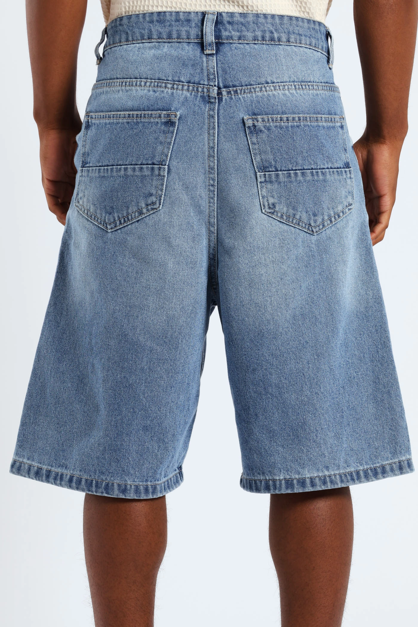 skiing outfit agriculture industry Baggy Denim Shorts - Blue Fade Resistant Color Lock