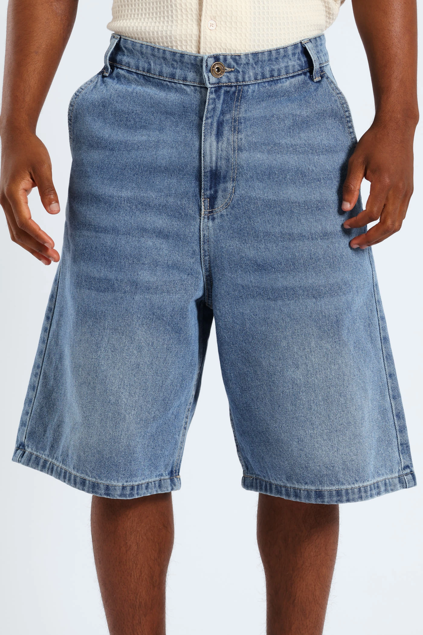 Artisanal Perfect Comfort Baggy Denim Shorts - Blue Fade Resistant Color Lock