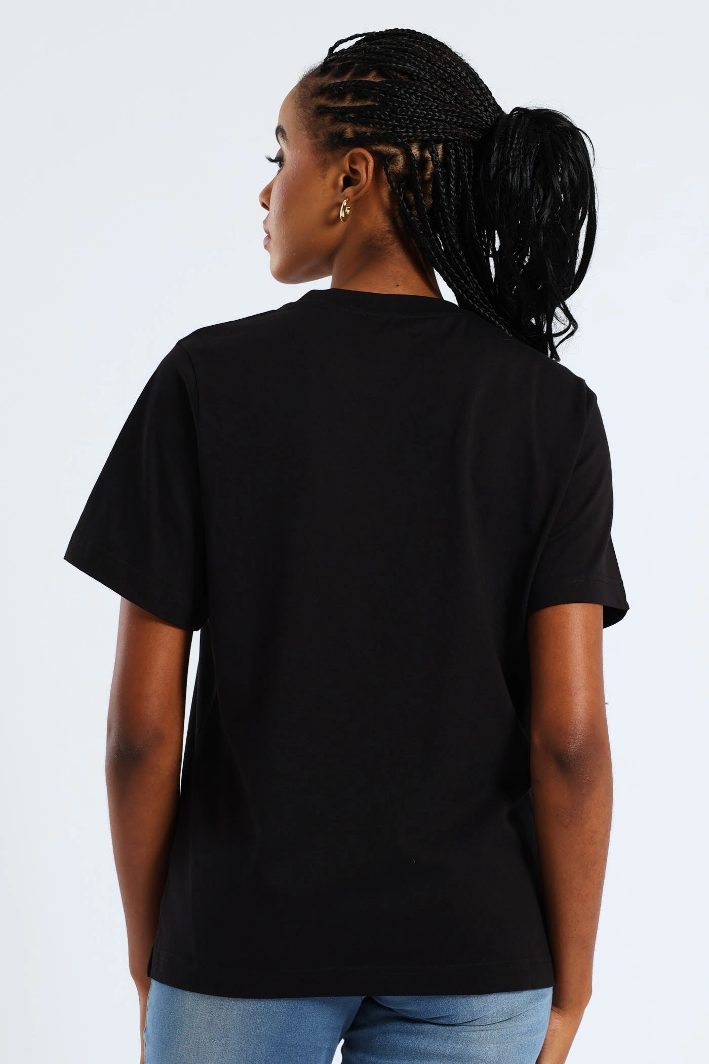 Oversized Collar OdorResistant Treatment Rib Neck Boxy Puff Placement Floral Tee - Black