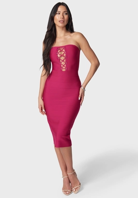 Bandage Lace-Up Strapless Dress Classic Touch garden party