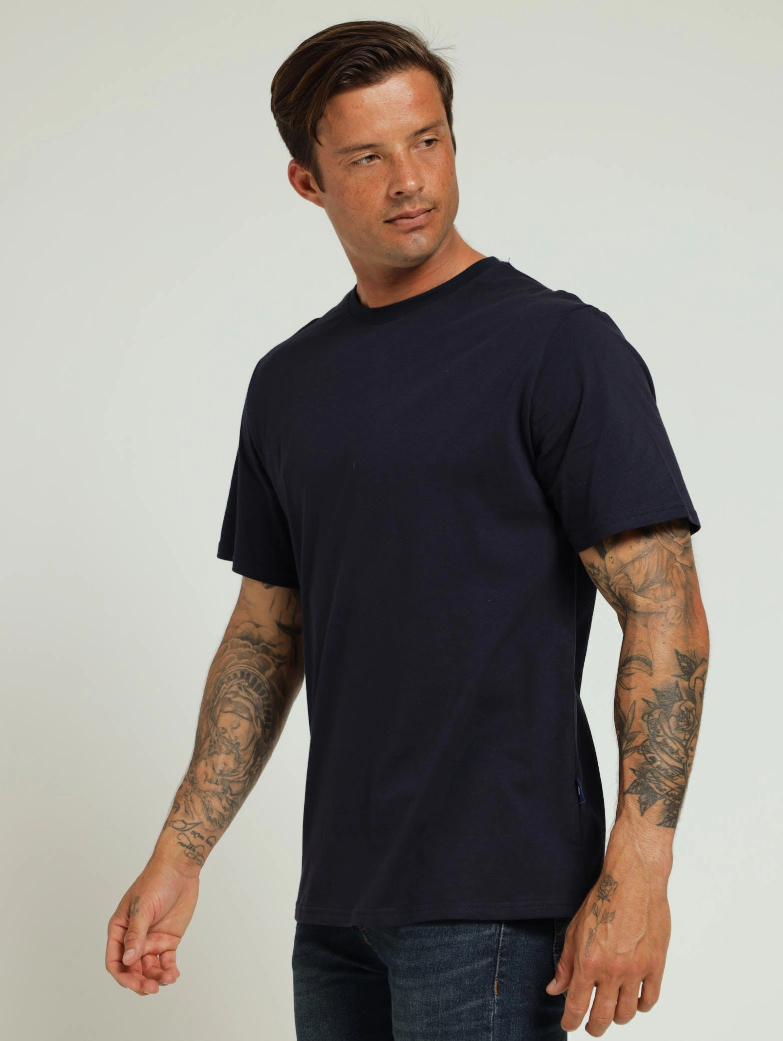Sustainable Material Blend Lightweight Shirt Basic Crew Neck Tee - Navy
