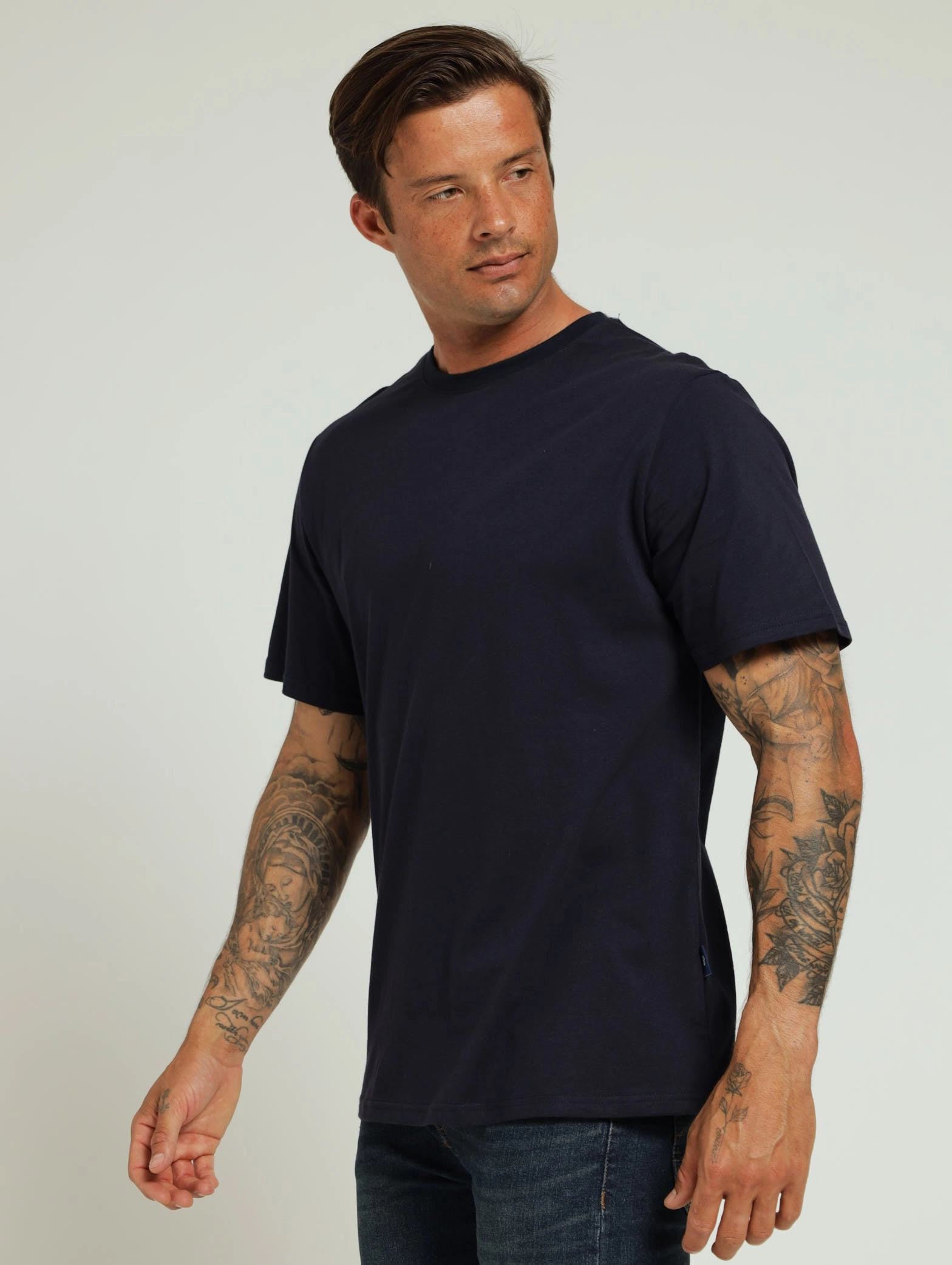 SkinFriendlyFibers Reinforced Shoulder Basic Crew Neck Tee - Navy