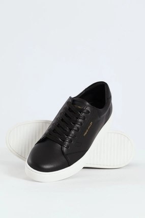 Wear   Resistant Gradient Density Basic Leather Court Sneaker - Black