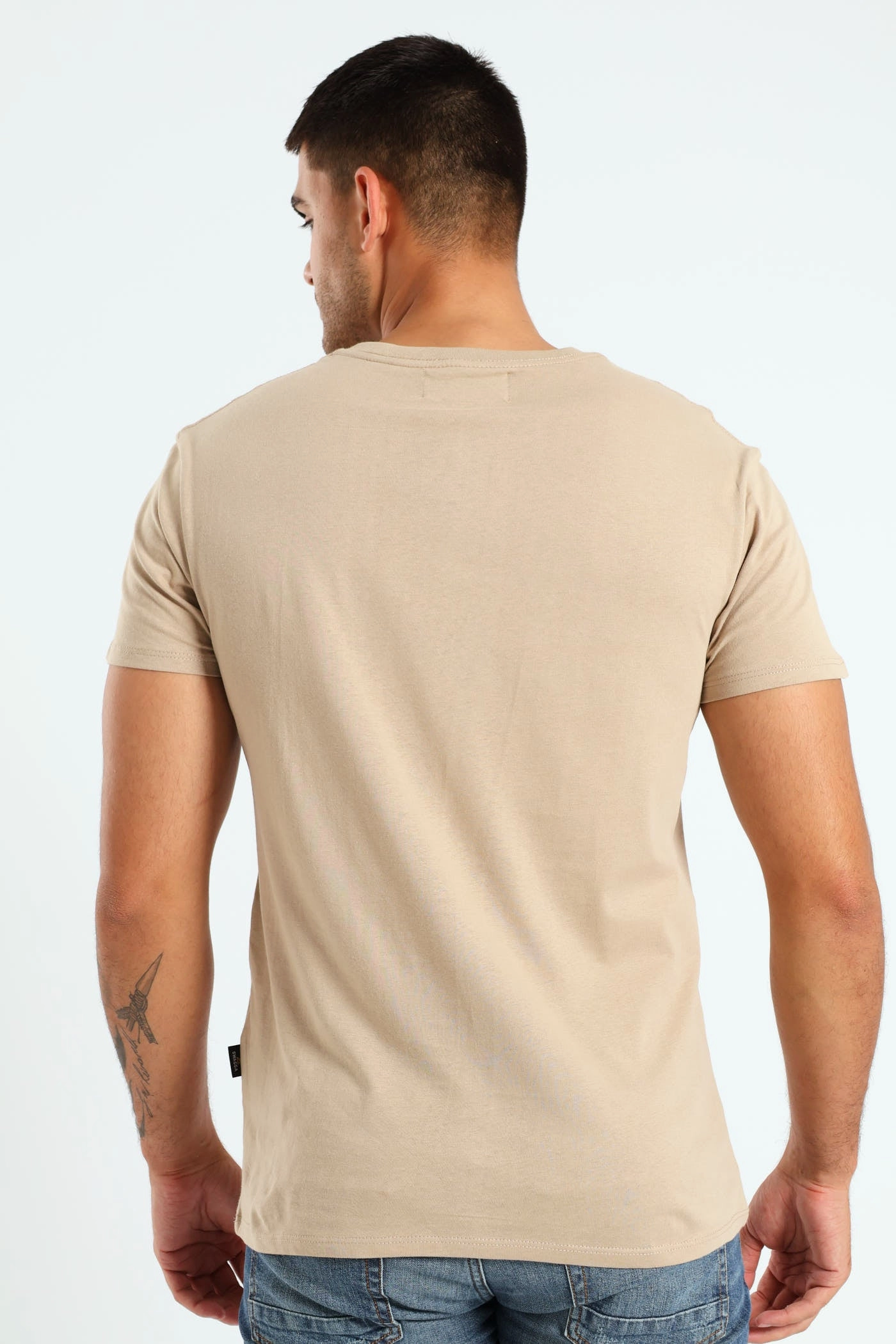 Layered Collar Structure Modern Layering Basic Print Tee - Stone