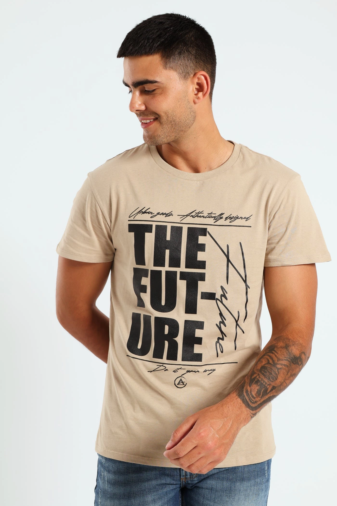 Business Meeting right size Basic Print Tee - Stone