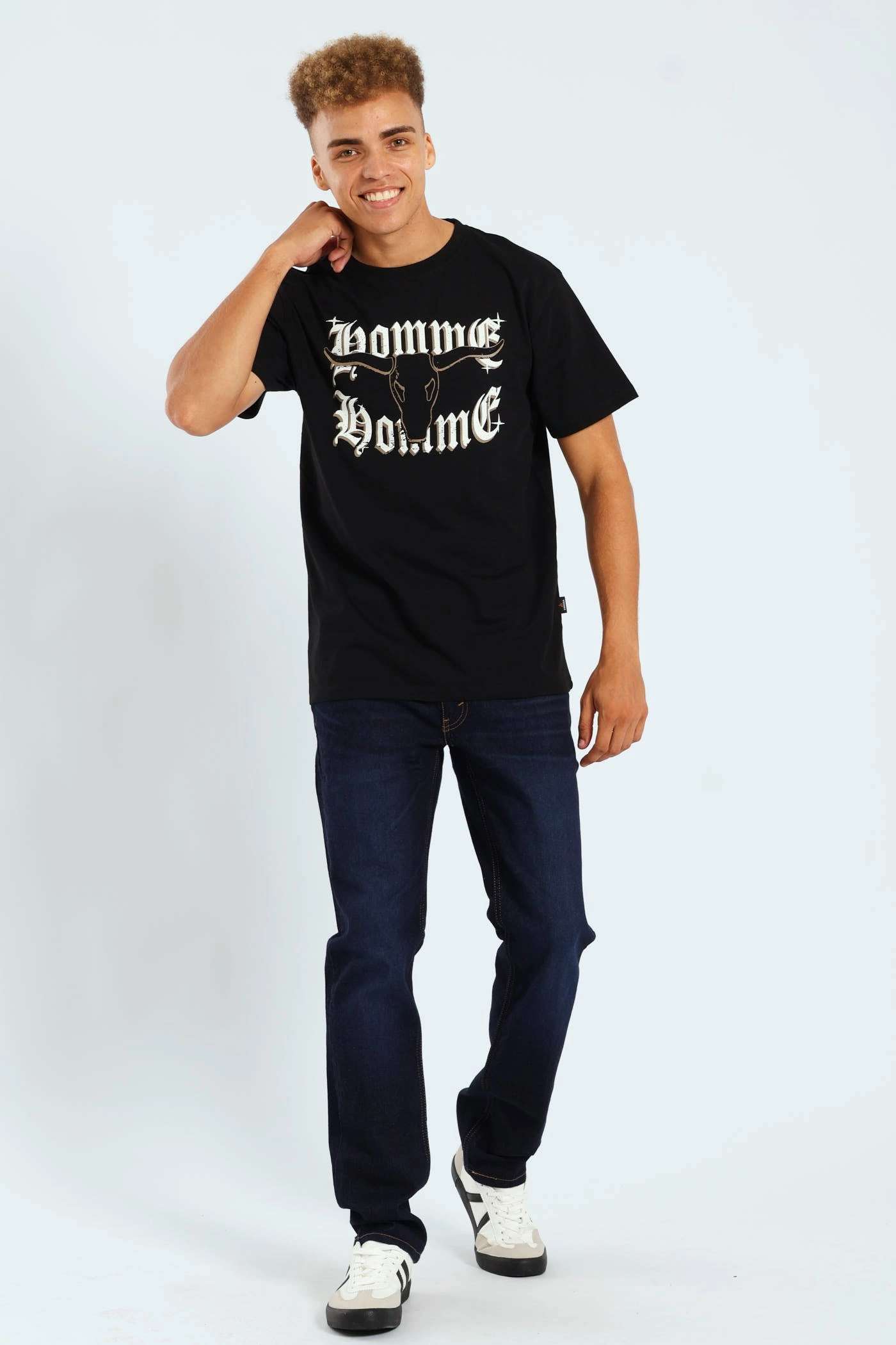 Basic Short Sleeve Print Tee - Black Versatile Style Trend