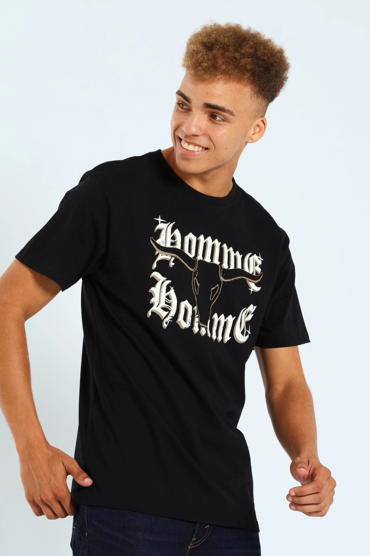 Basic Short Sleeve Print Tee - Black Layered Wear Fresh Outfit Style