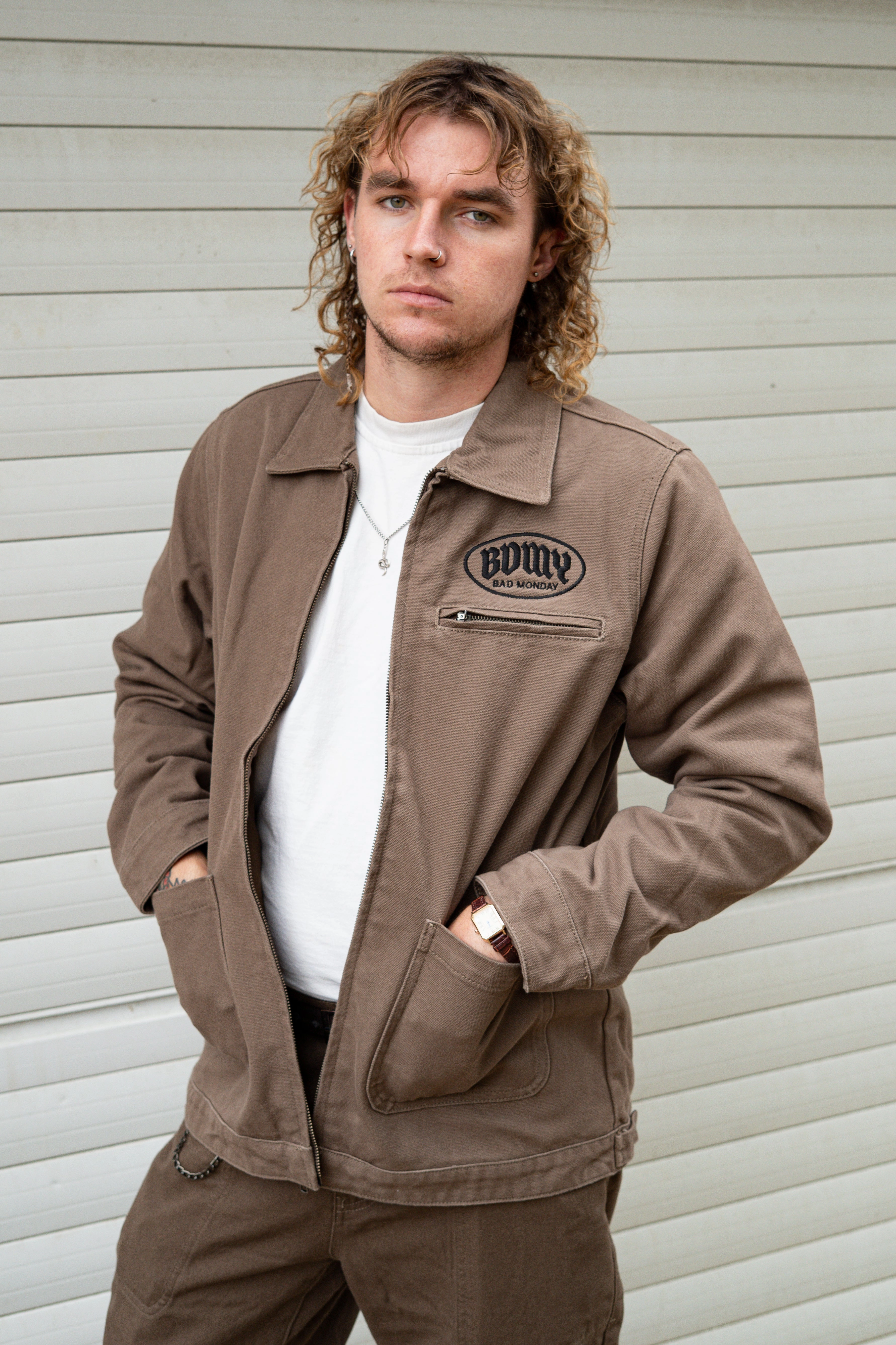 BDMY Logo Canvas Jacket Walnut No Wrinkle No Collar