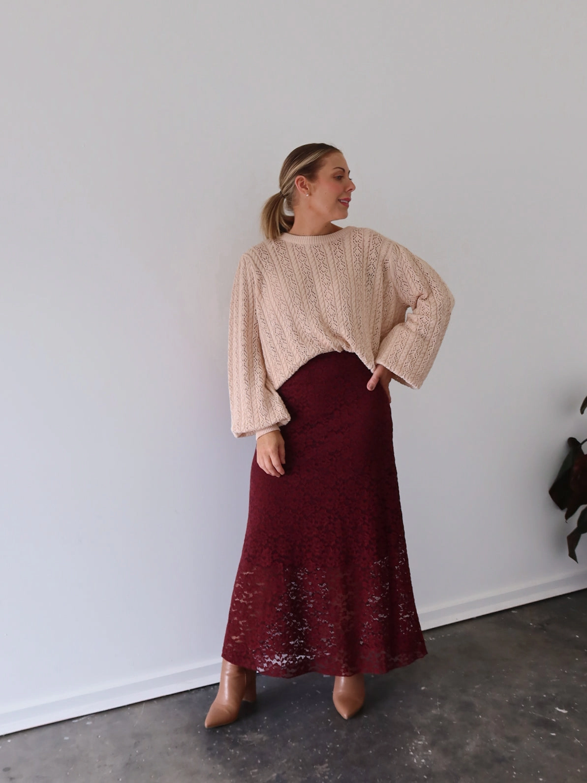 Hidden Zipper Ellie Skirt - Burgundy