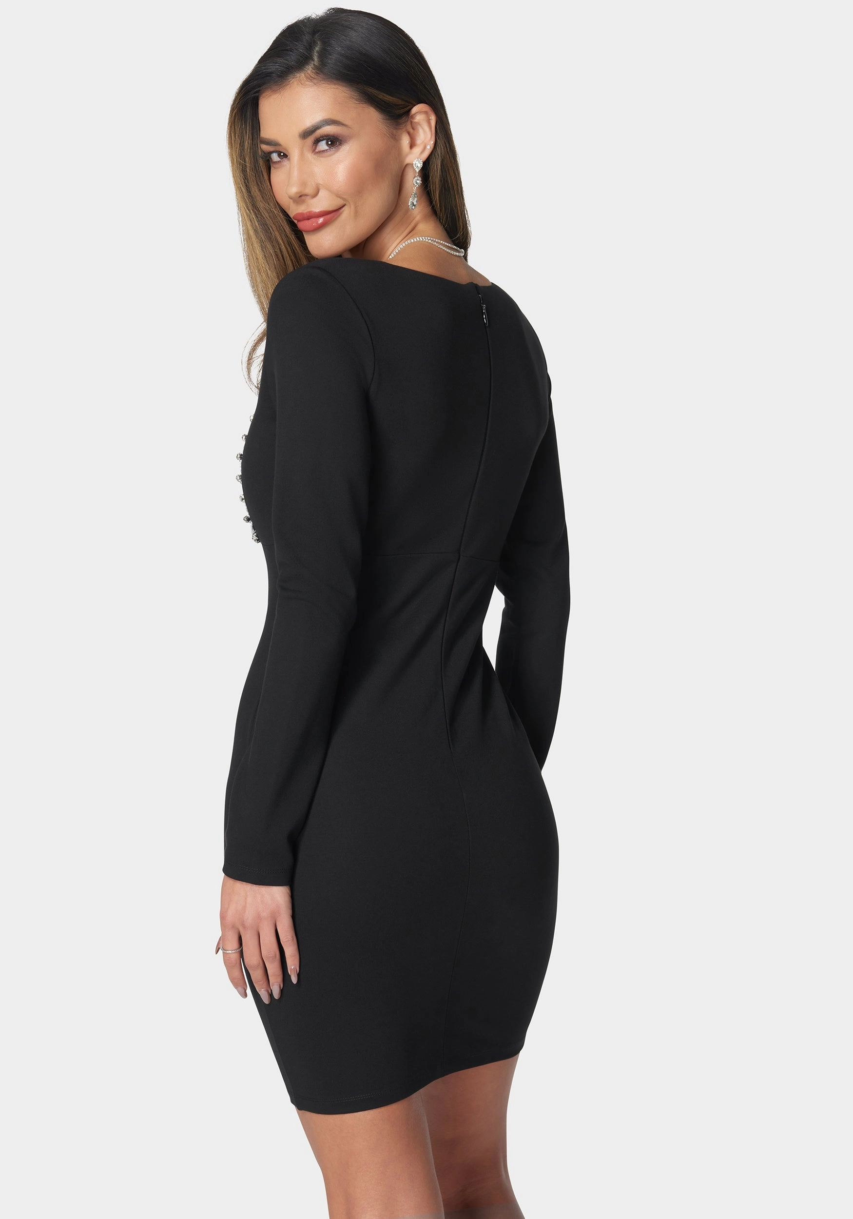 Beaded Bodice Mini Dress Satin Touch Stylish Fit