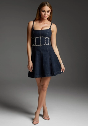 bebe Fit & Flare Denim Dress Embellished With Crystals by Swarovski Practical-Style relaxed elegance