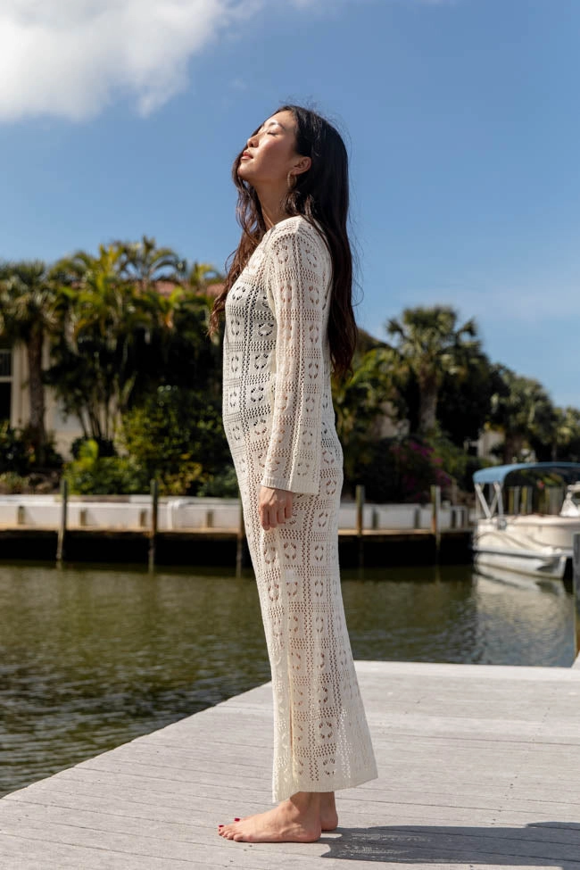 Satin Grace Being Shady Natural Open Knit Midi Cover Up FINAL SALE