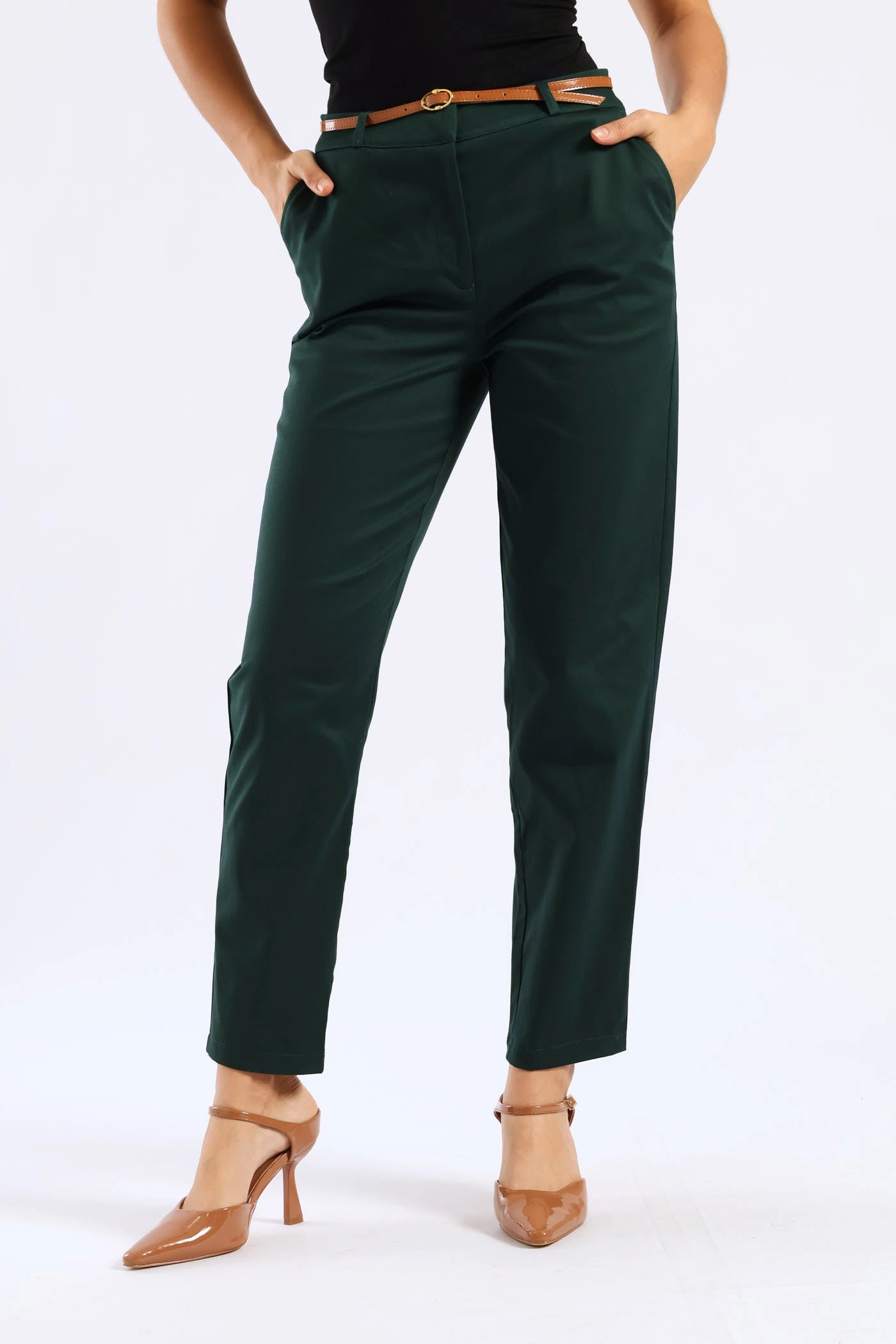 Belted Chino Pant - Teal Lightweight Fabric