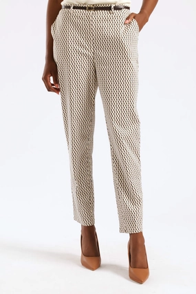 Belted Geo Chino Pant - Cream Mesh Panel