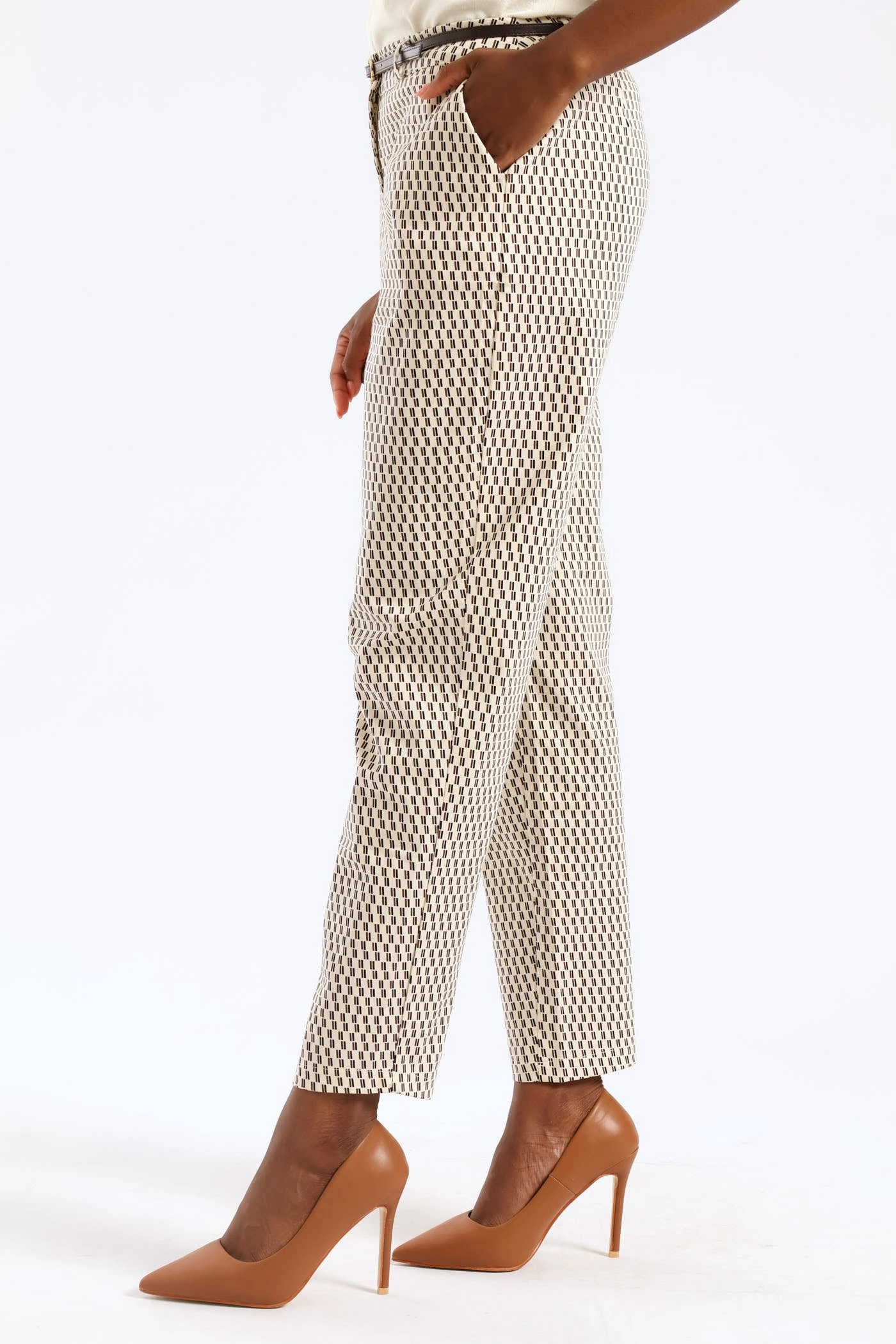 Belted Geo Chino Pant - Cream Water Resistant Finish