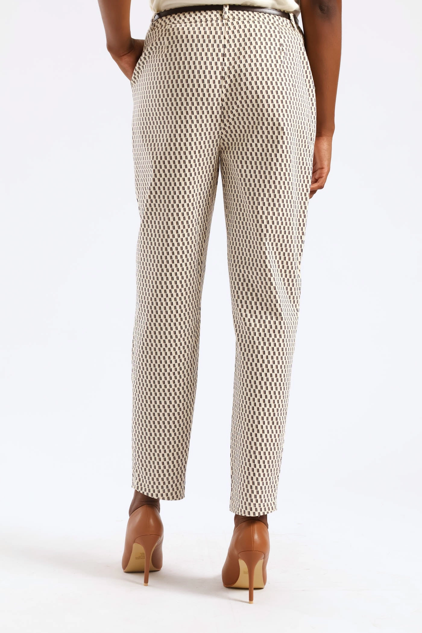 Belted Geo Chino Pant - Cream Flexible Performance