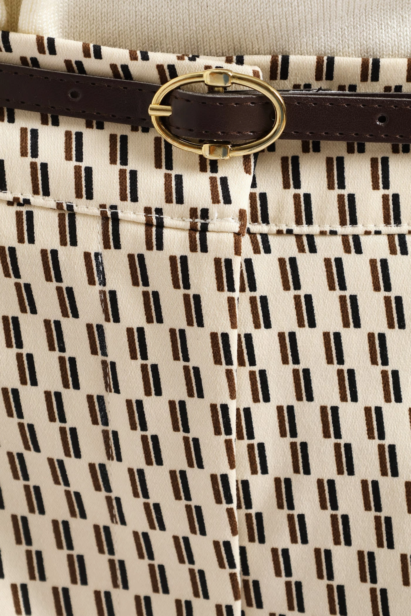 Cool Touch Neutral Shade Belted Geo Chino Pant - Cream