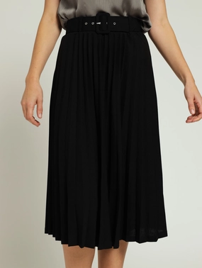 Belted Pleated Skirt - Black Designer Label