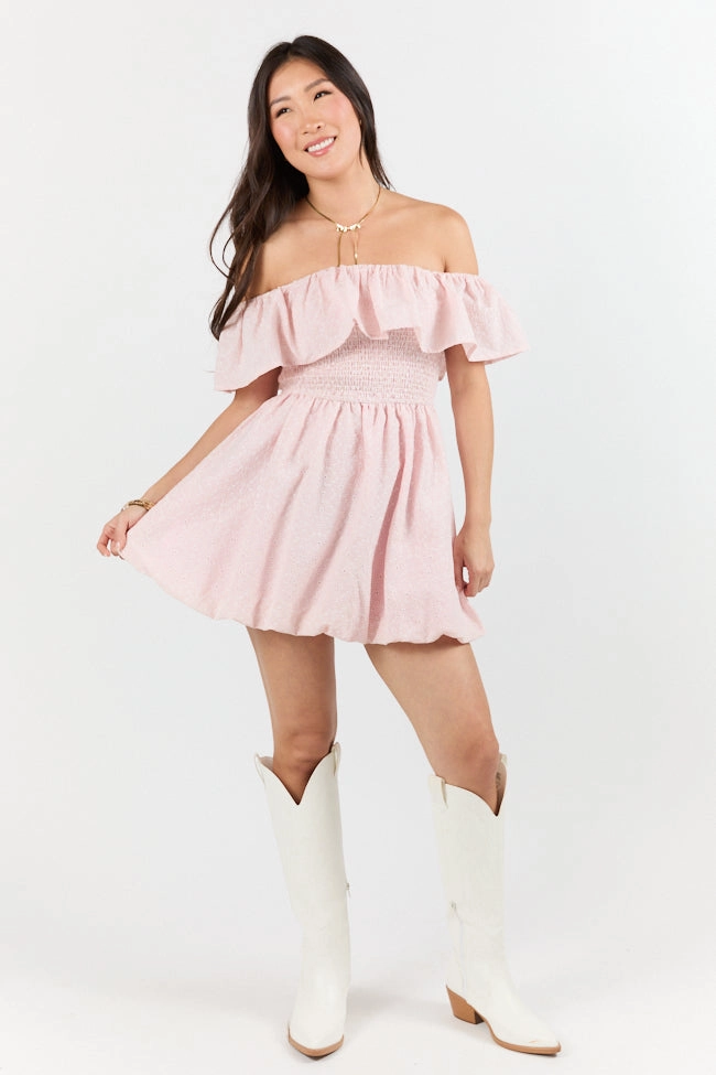 Best Reflection Blush Off The Shoulder Eyelet Gingham Dress FINAL SALE Anniversary-Event
