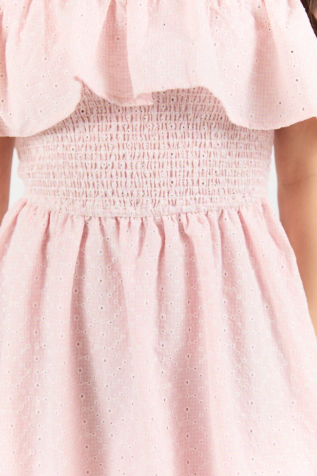 Best Reflection Blush Off The Shoulder Eyelet Gingham Dress FINAL SALE Neutral Form