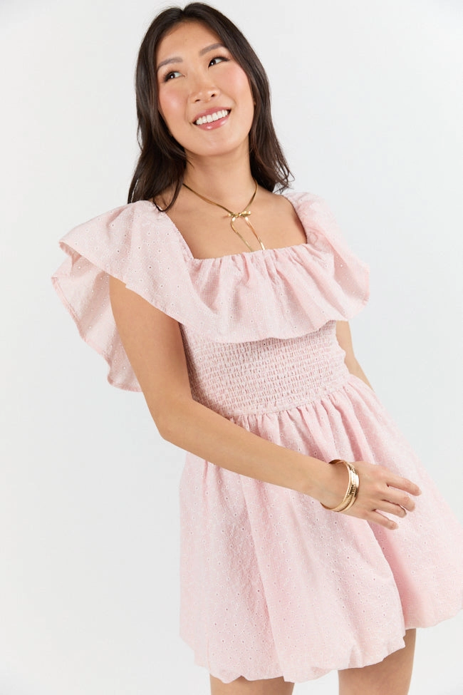 Best Reflection Blush Off The Shoulder Eyelet Gingham Dress FINAL SALE Breathable Layering Travel Edge