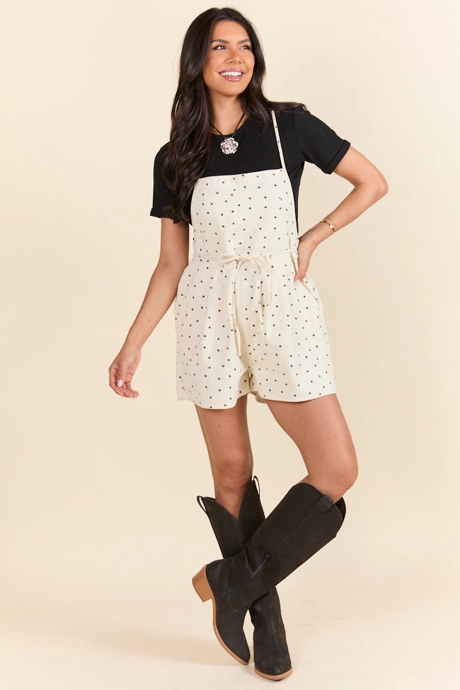 Casual Tones Simple Comfort Better Perspective Black and White Daisy Denim Romper FINAL SALE