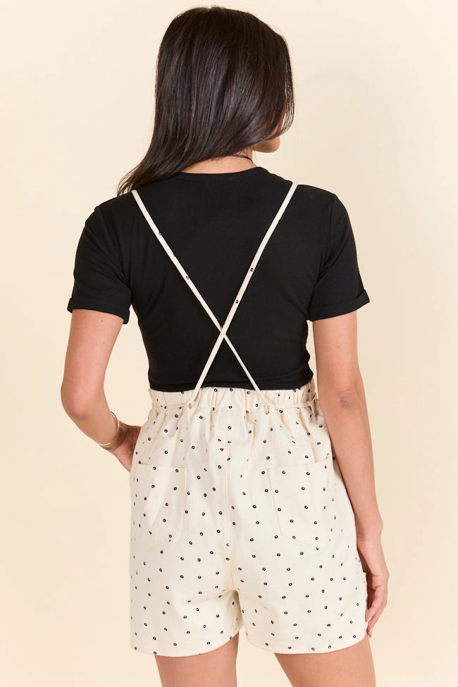 Better Perspective Black and White Daisy Denim Romper FINAL SALE Bold Design Layered Form