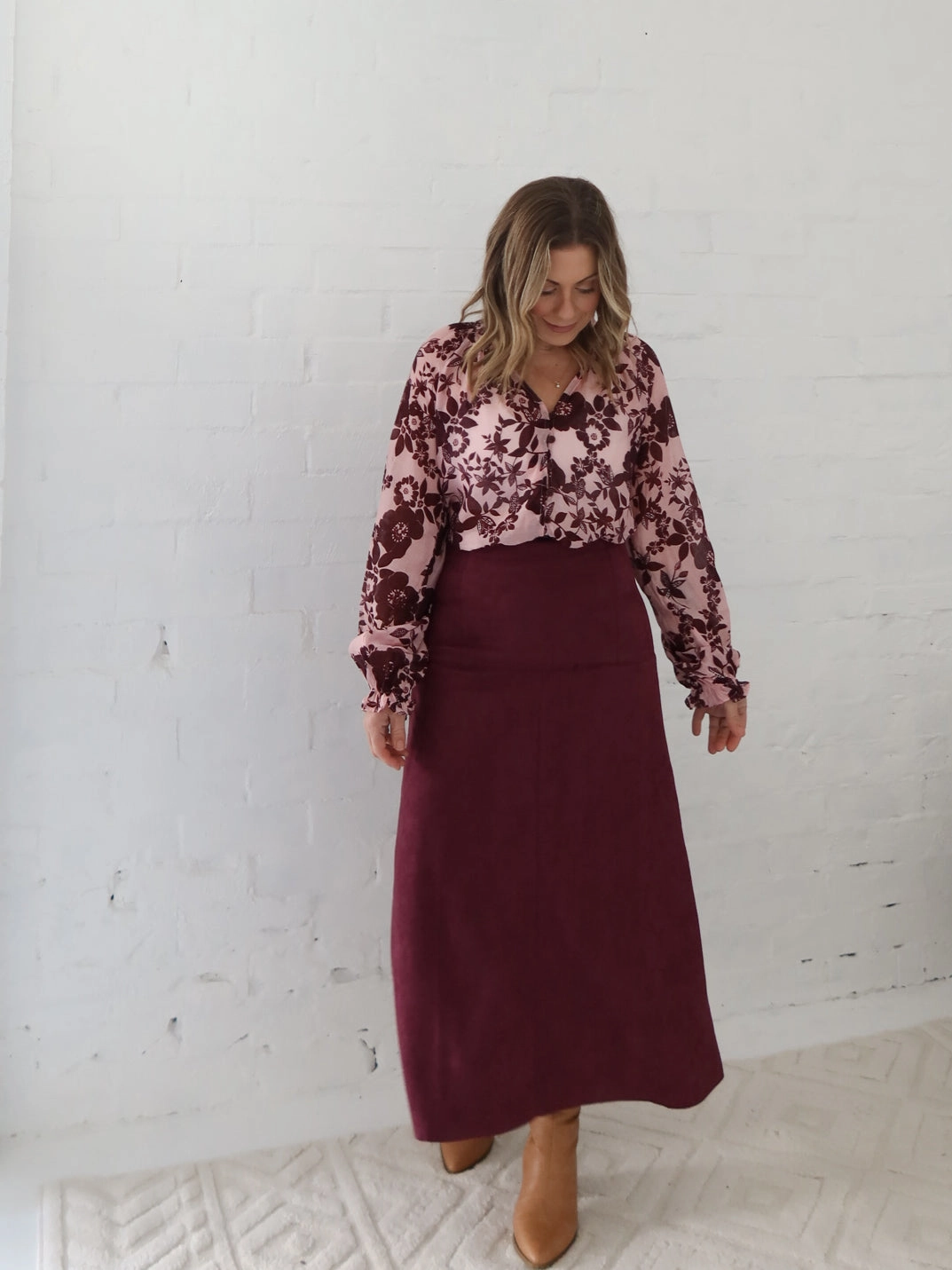 Bianca Skirt - Burgundy Contrast Panel