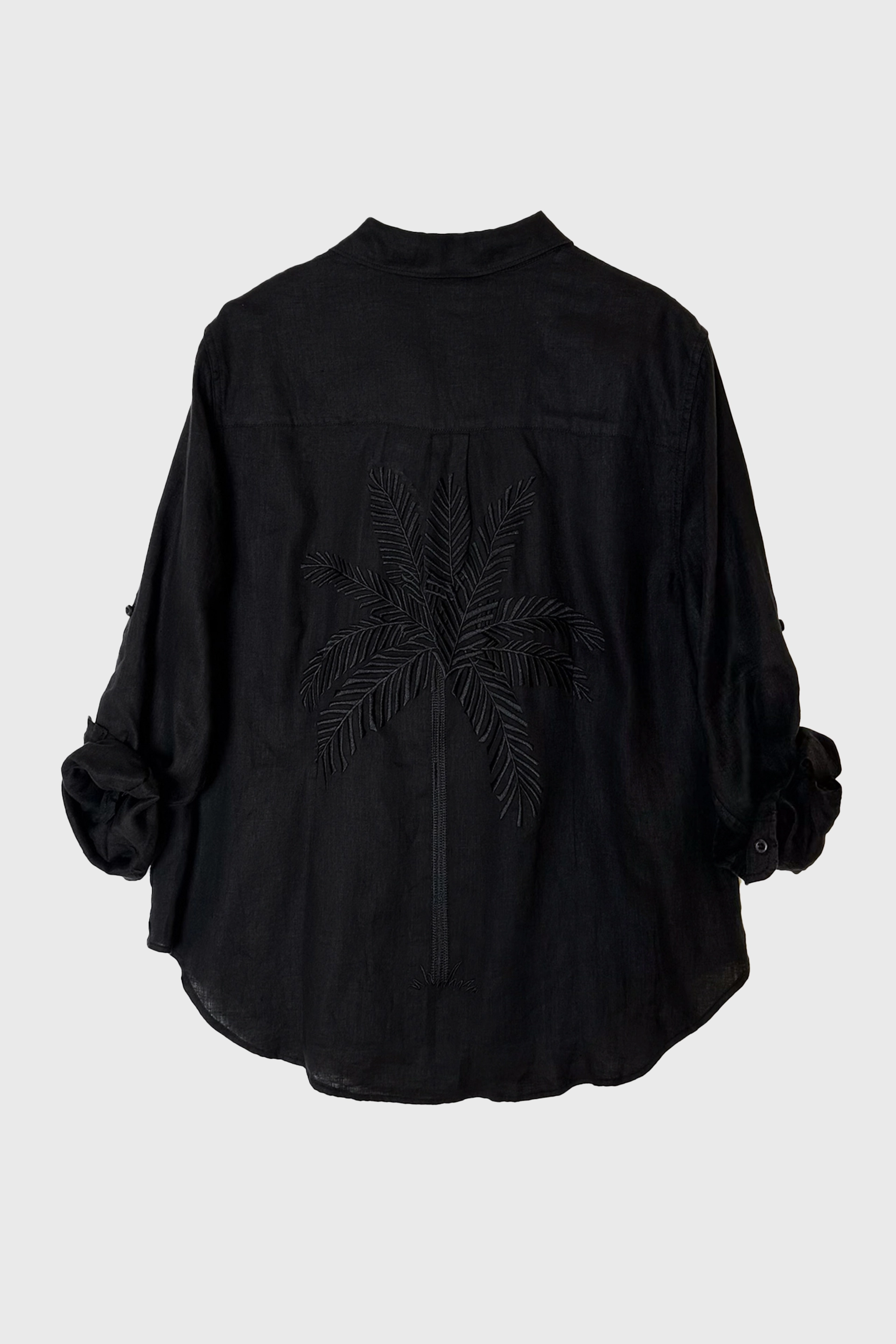 Black Embroidered Palm Boyfriend Linen Shirt Oversized Fit Striped style