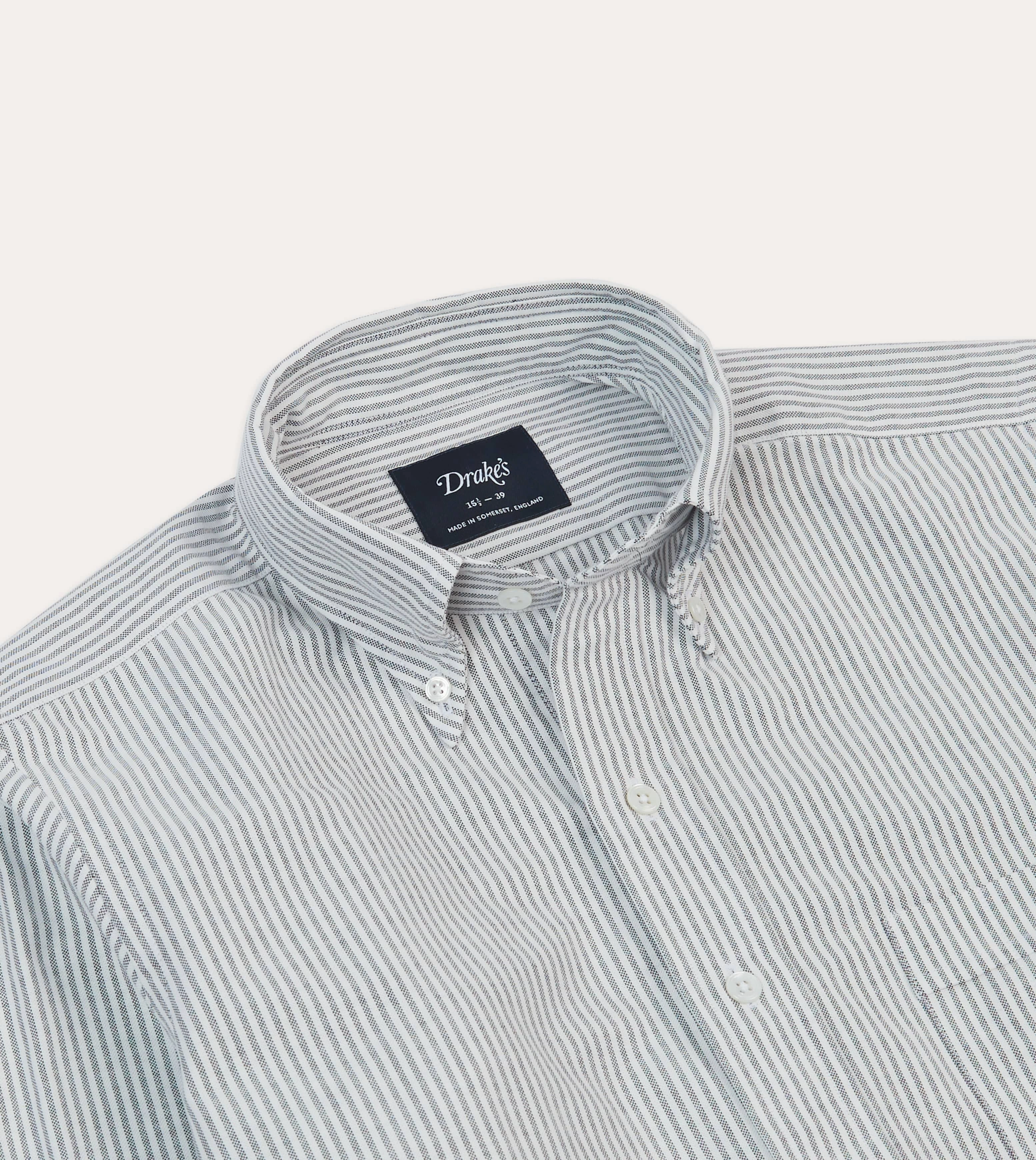 Black Ticking Stripe Cotton Oxford Cloth Button-Down Shirt Raw edge