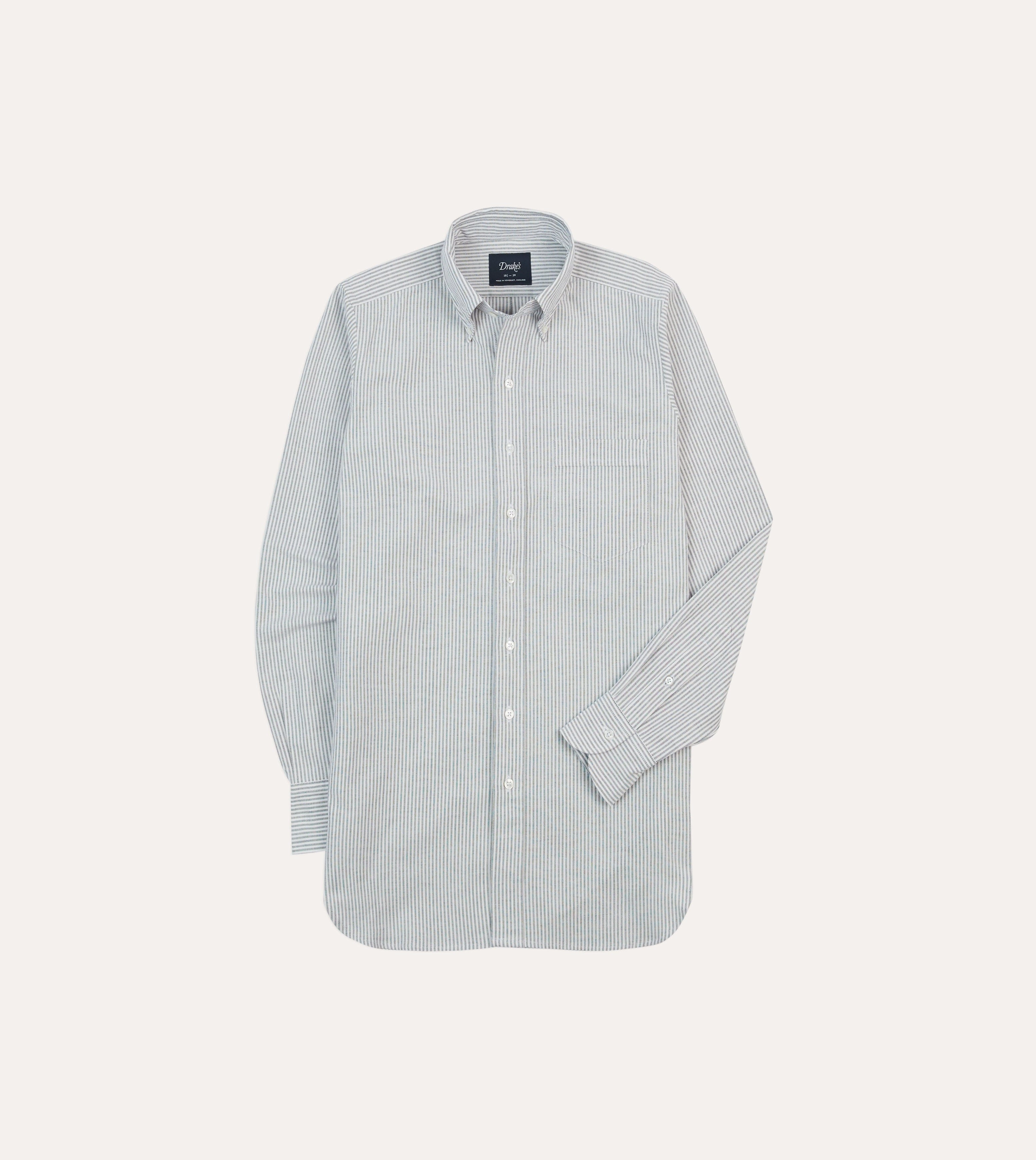 Black Ticking Stripe Cotton Oxford Cloth Button-Down Shirt Winter Comfort Micro Perforated Texture