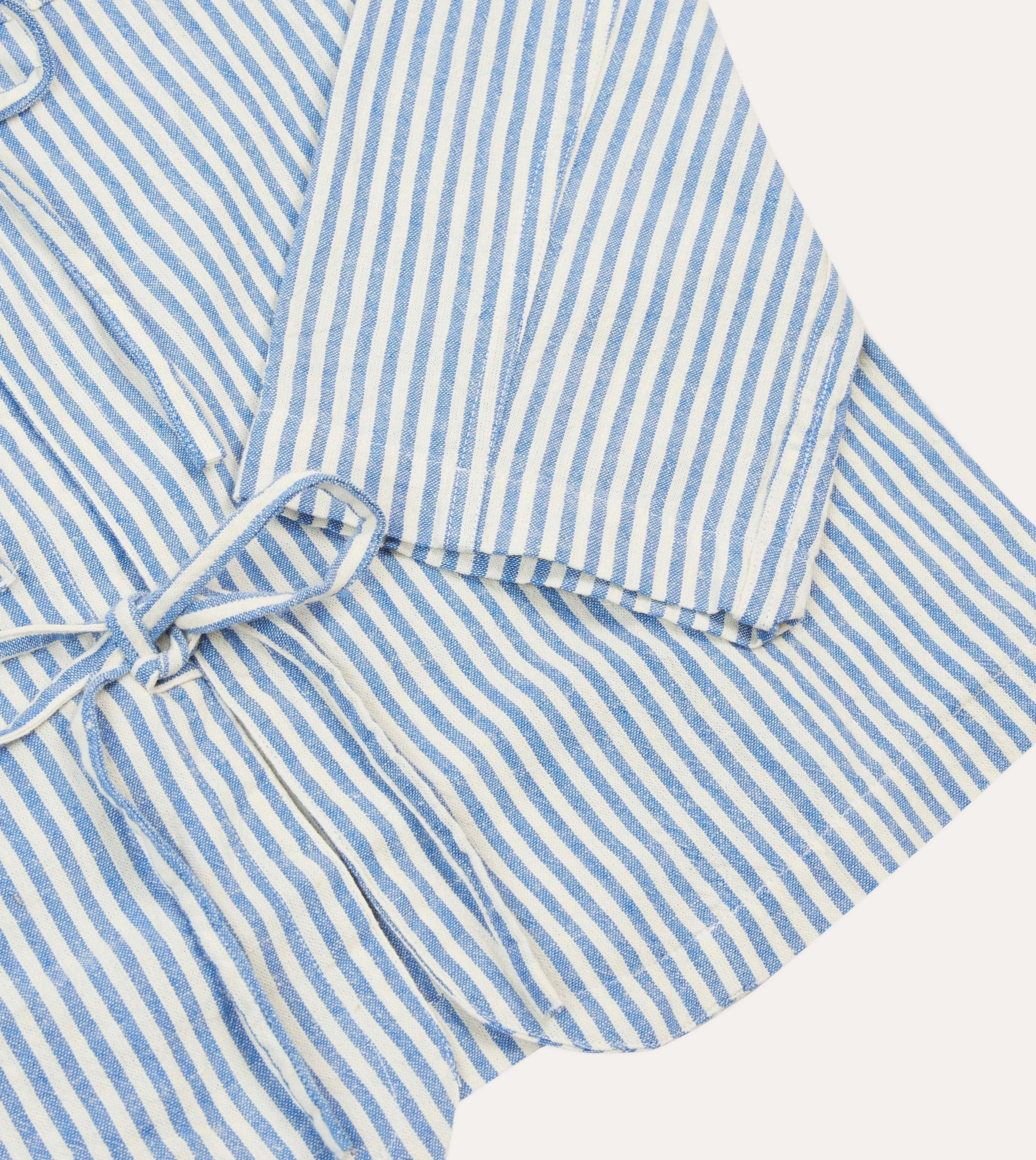 Fade Resistant Formula Premium Pima Cotton Blue and Ecru Stripe Tie Front Lightweight Overshirt