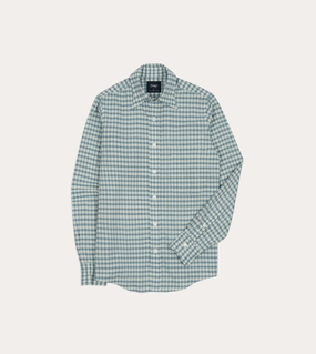 Blue and White Madras Check Cotton Long Point Collar Shirt Cocktail Event