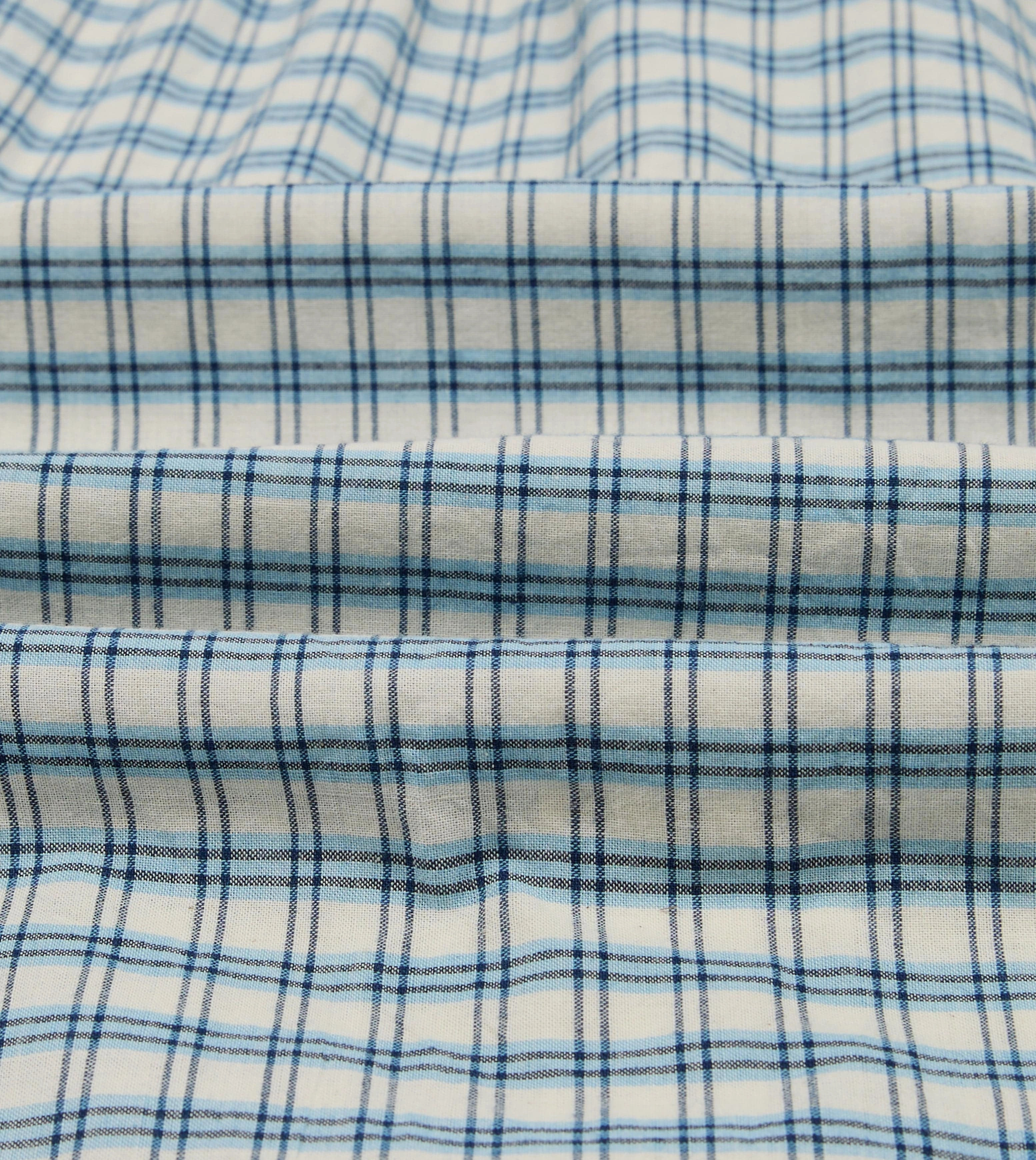 Spring Trend Blue and White Madras Check Cotton Long Point Collar Shirt