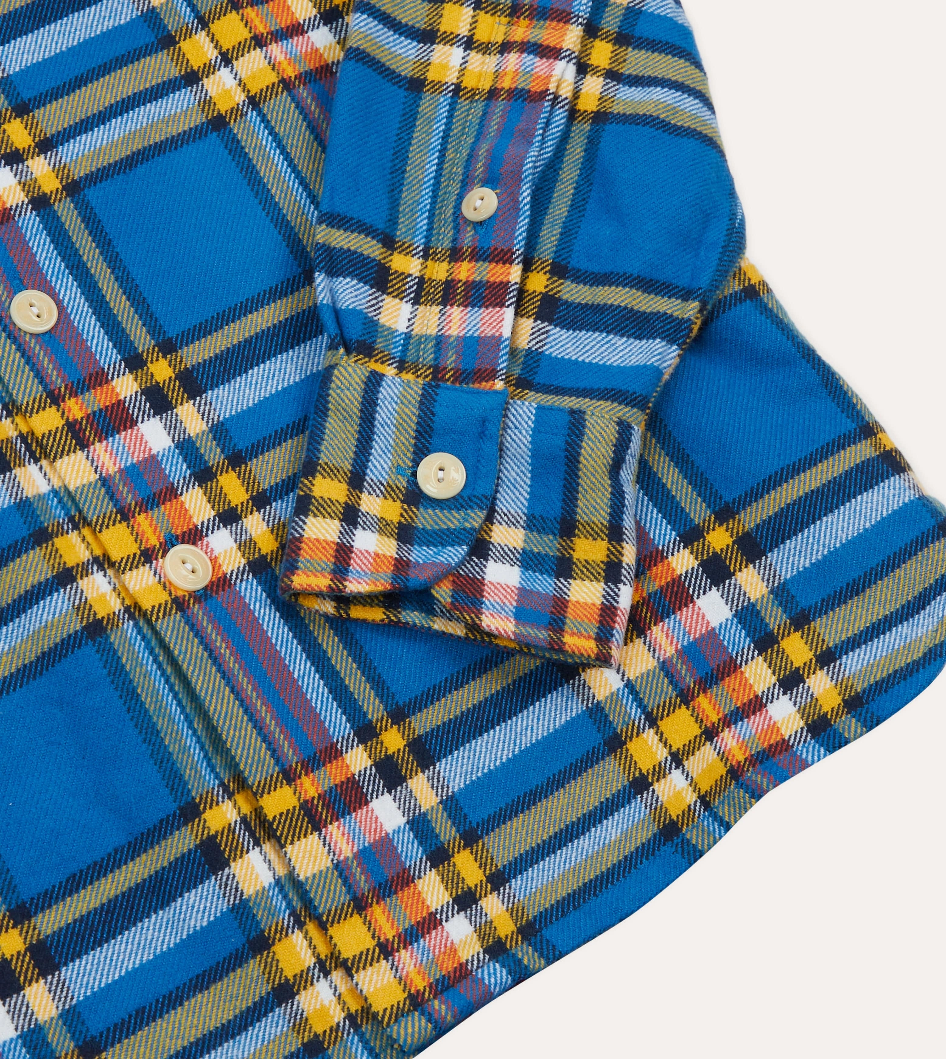 Blue and Yellow Check Brushed Cotton Two-Pocket Work Shirt Festival Fashion