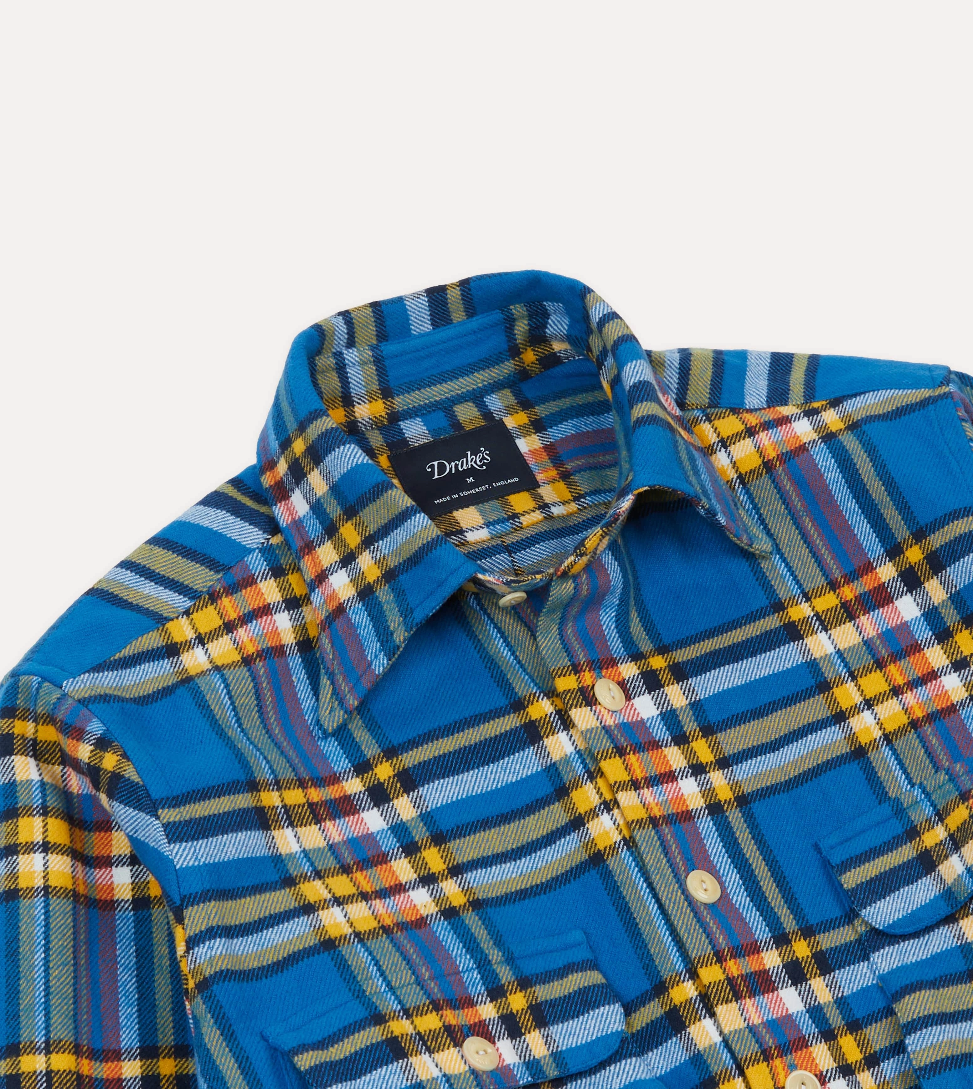 Blue and Yellow Check Brushed Cotton Two-Pocket Work Shirt Inner Layer Odor control