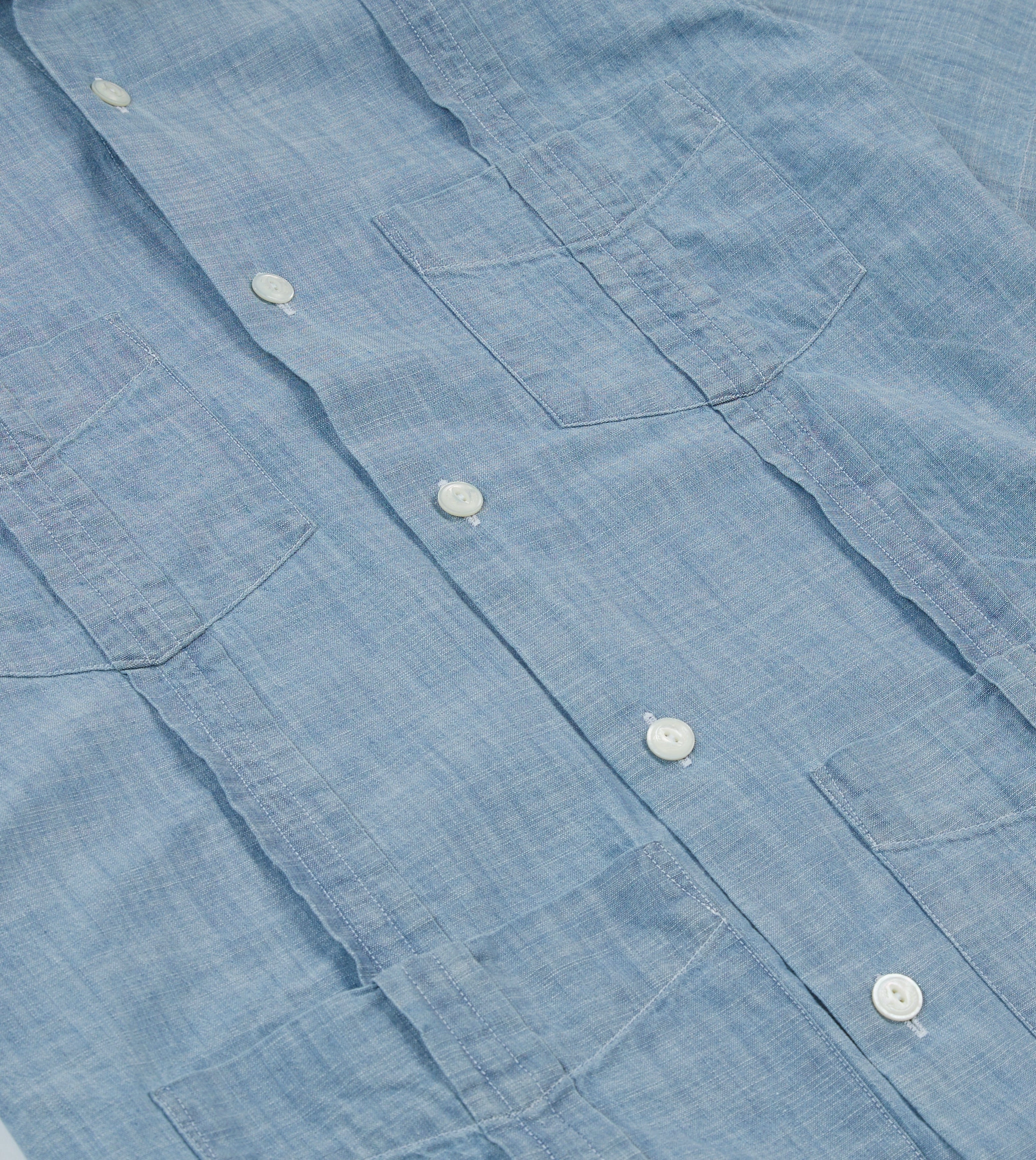 Blue Chambray Short Sleeve Cuban Shirt Artistic Design