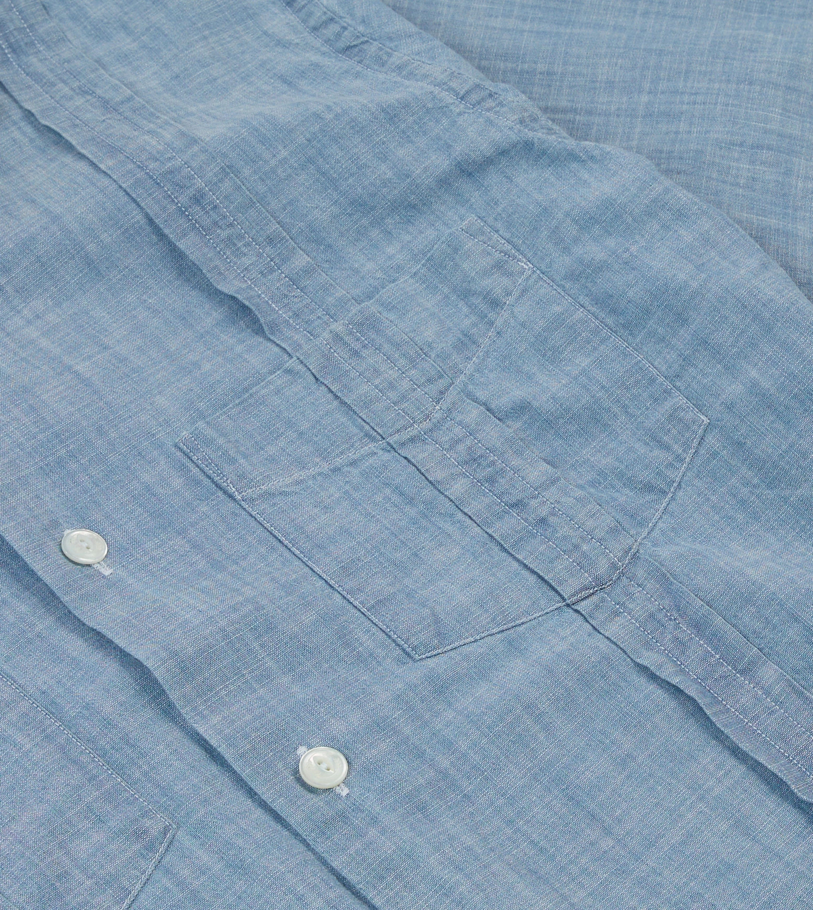 Blue Chambray Short Sleeve Cuban Shirt Geometric Pattern
