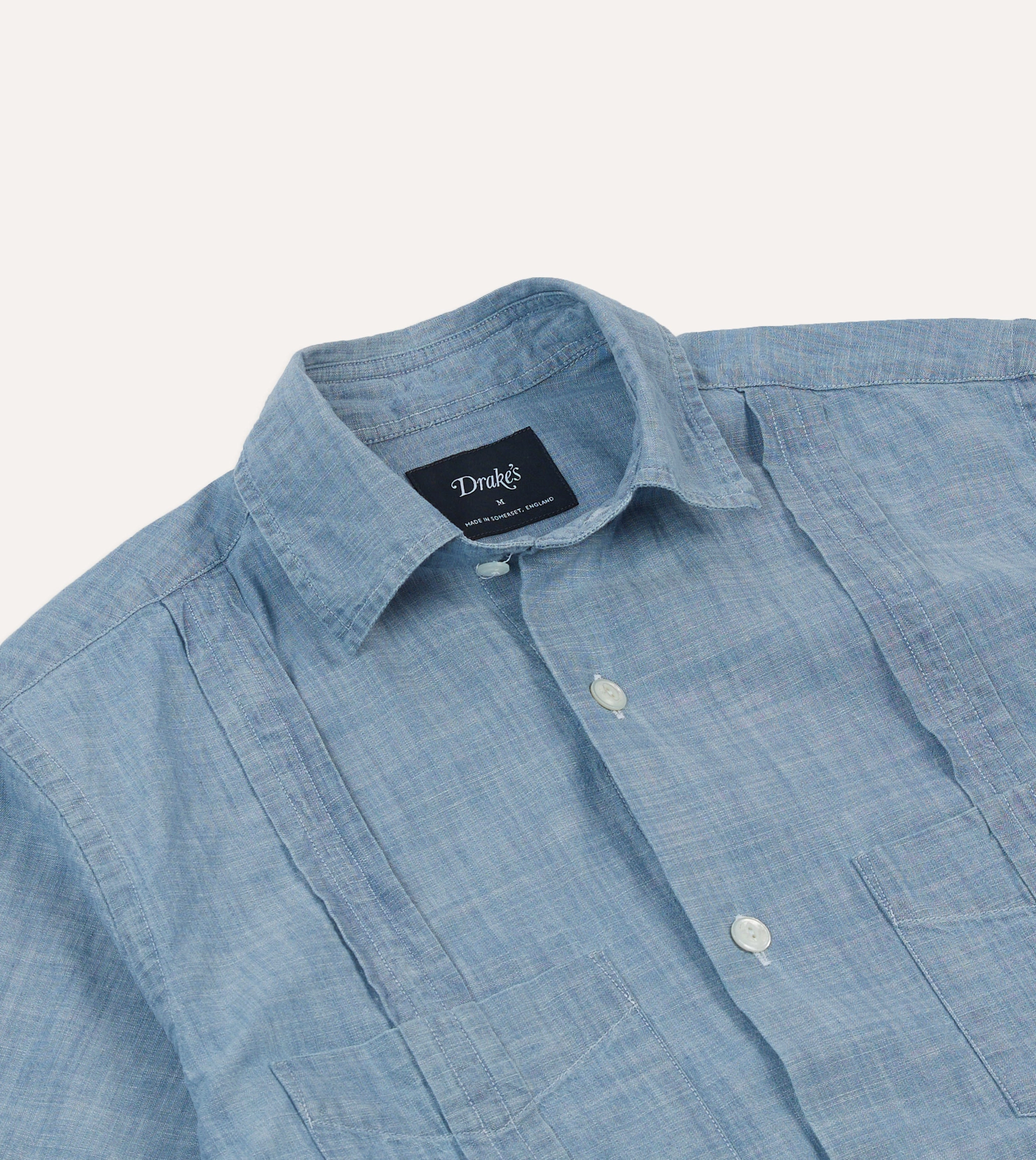 Winter Layering Blue Chambray Short Sleeve Cuban Shirt