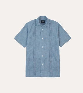 Blue Chambray Short Sleeve Cuban Shirt Polka Dot