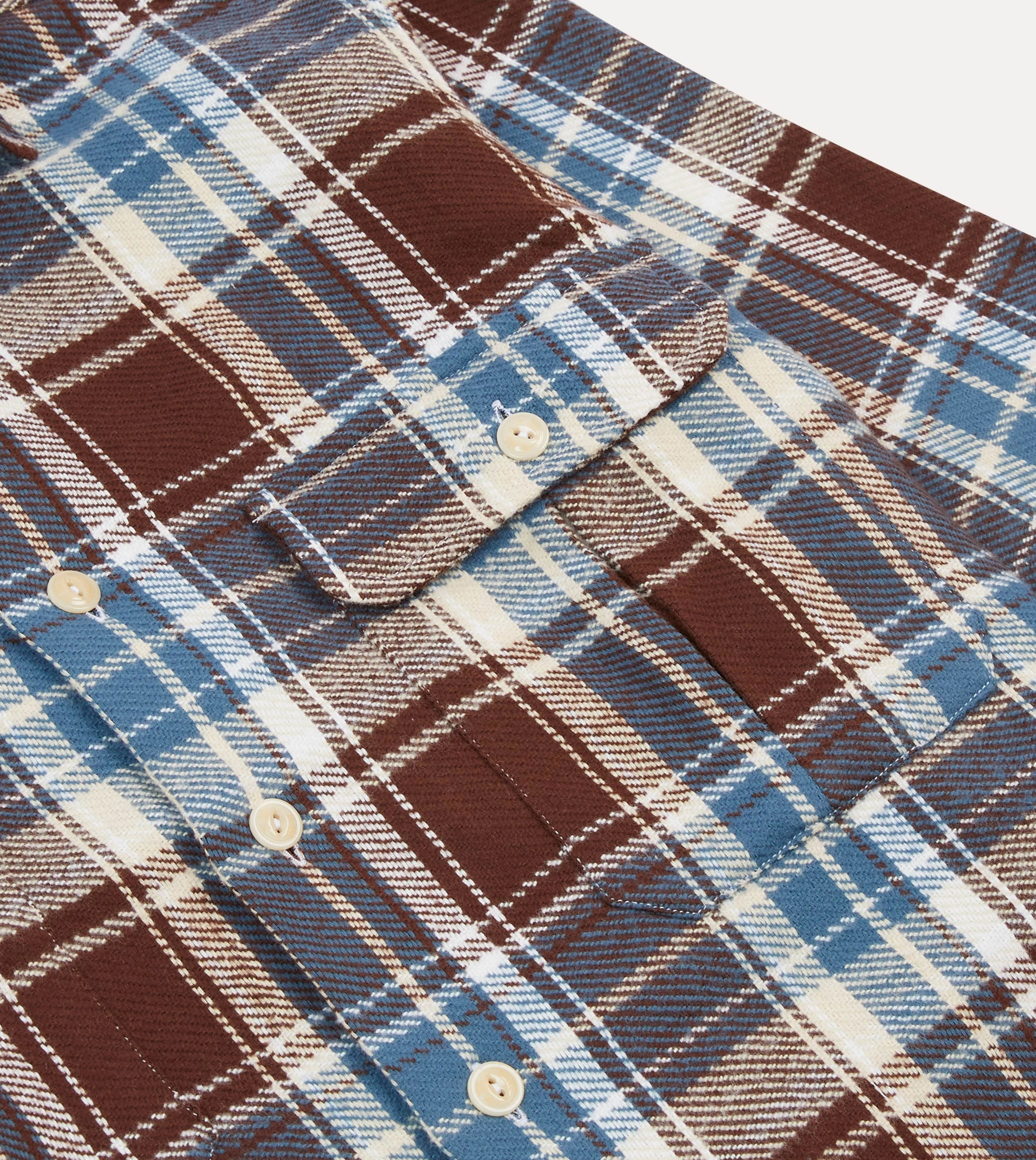 Current Style Versatile Piece Blue Check Heavy Cotton Two-Pocket Work Shirt