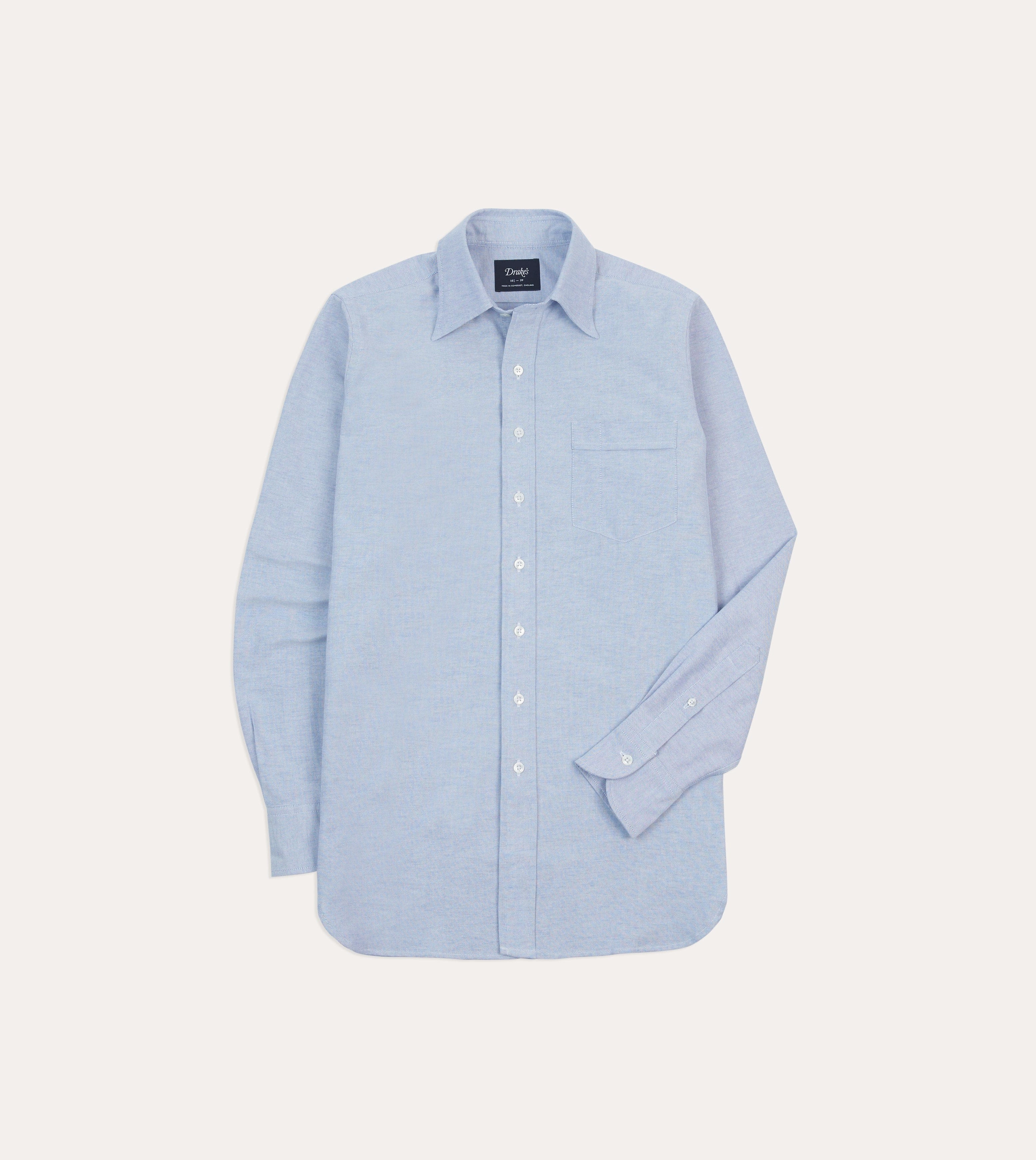 Polished Style Blue Cotton Oxford Cloth Long Point Collar Shirt