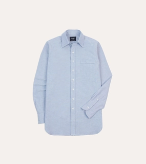 Polished Style Blue Cotton Oxford Cloth Long Point Collar Shirt